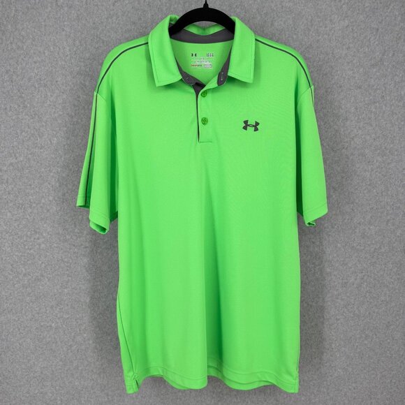 Under Armour Mens HeatGear Golf Polo Shirt Size L Green Gray Loose Fit Casual - Picture 1 of 10